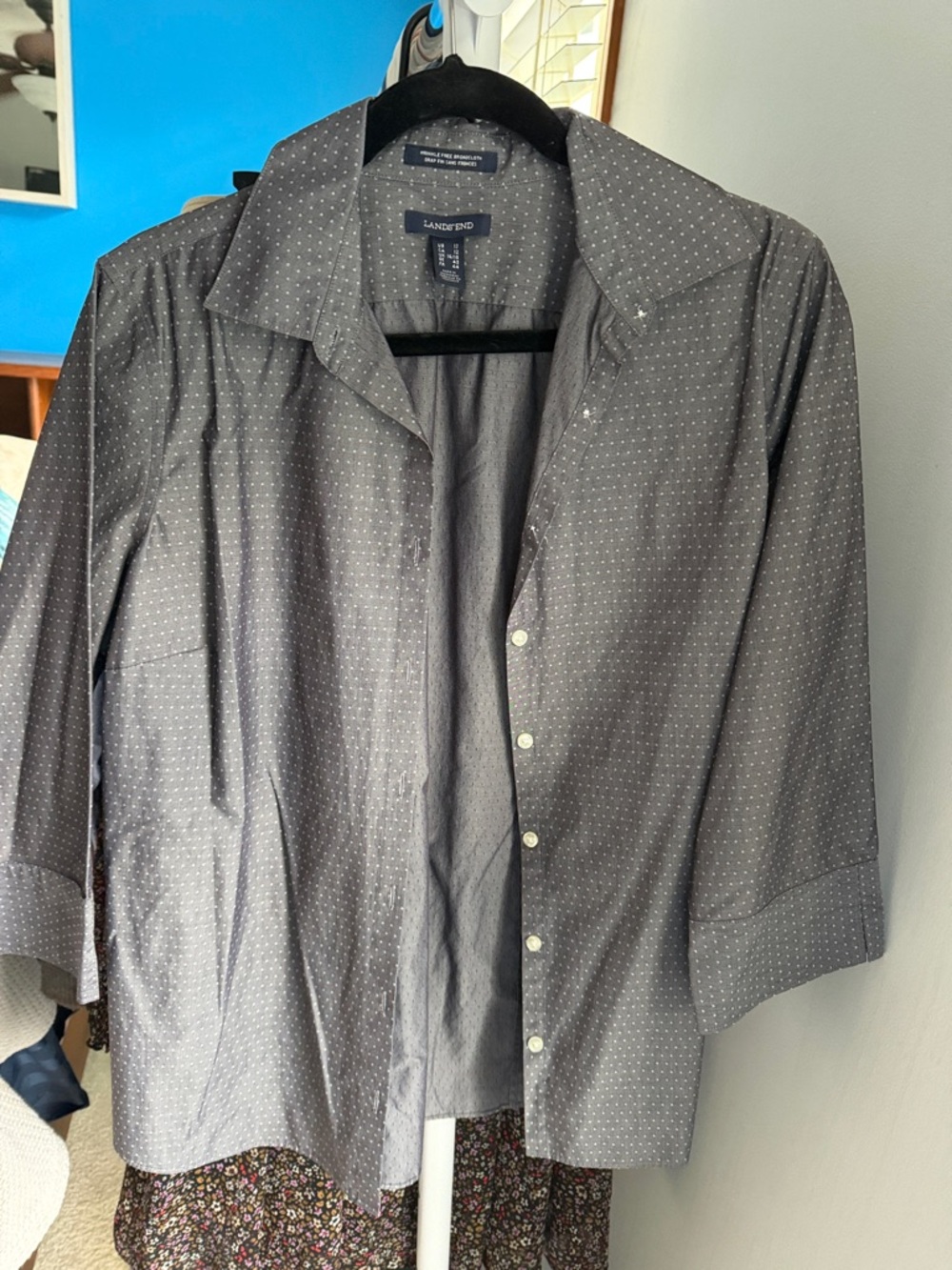 Lands' End Charcoal Gray Microdot Button-Front Shirt